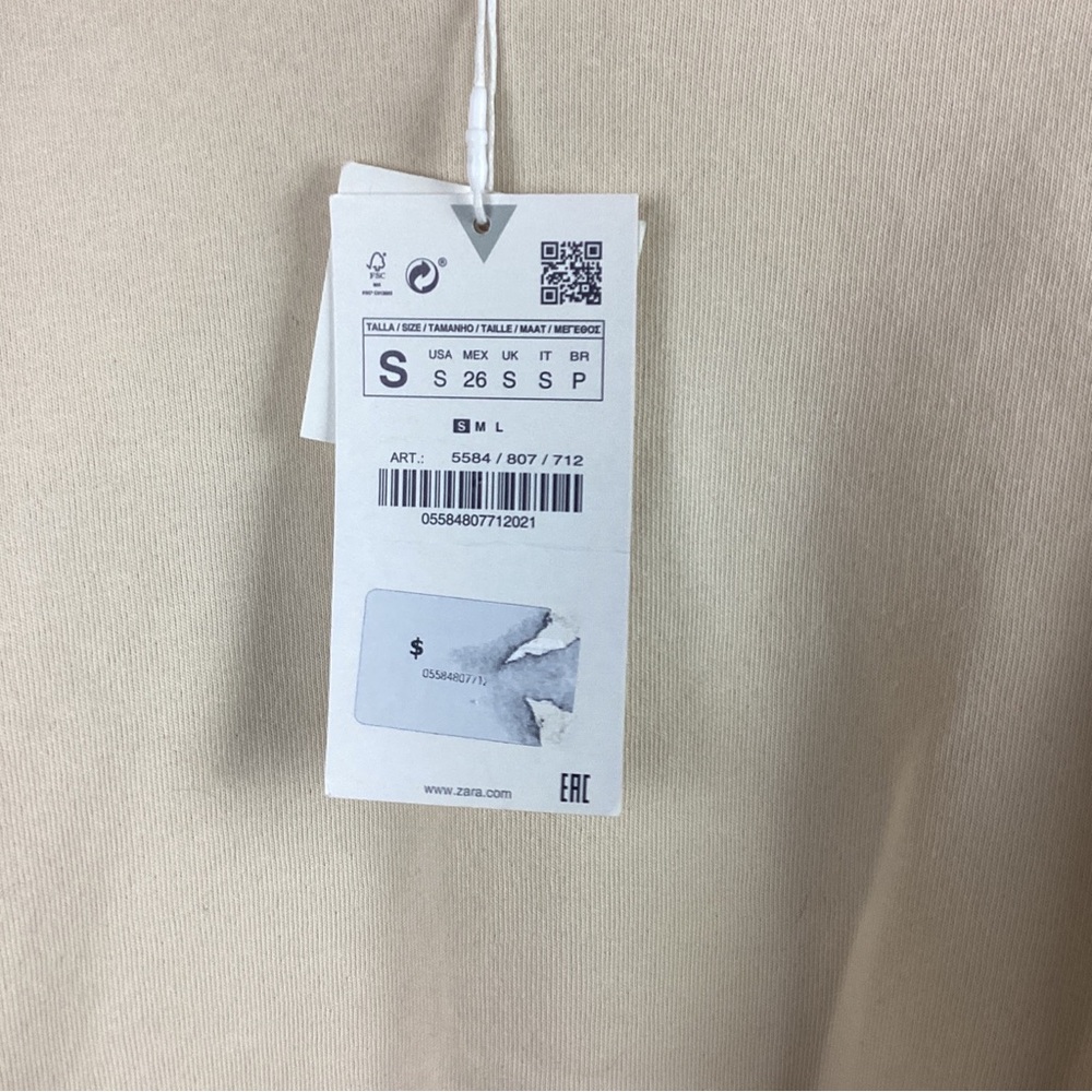 Zara Women’s Puff Sleeve Beige Cropped Crew Neck Pullover Sweatshirt Top S - NWT - Picture 4 of 10